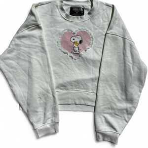 Peanuts White Crewneck Sweatshirt with Pink Heart Snoopy Graphic